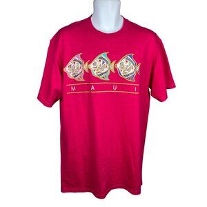 Vintage Maui Hawaii T Shirt Mens XL Fish Graphic Hot Pink Jerzees Made in USA